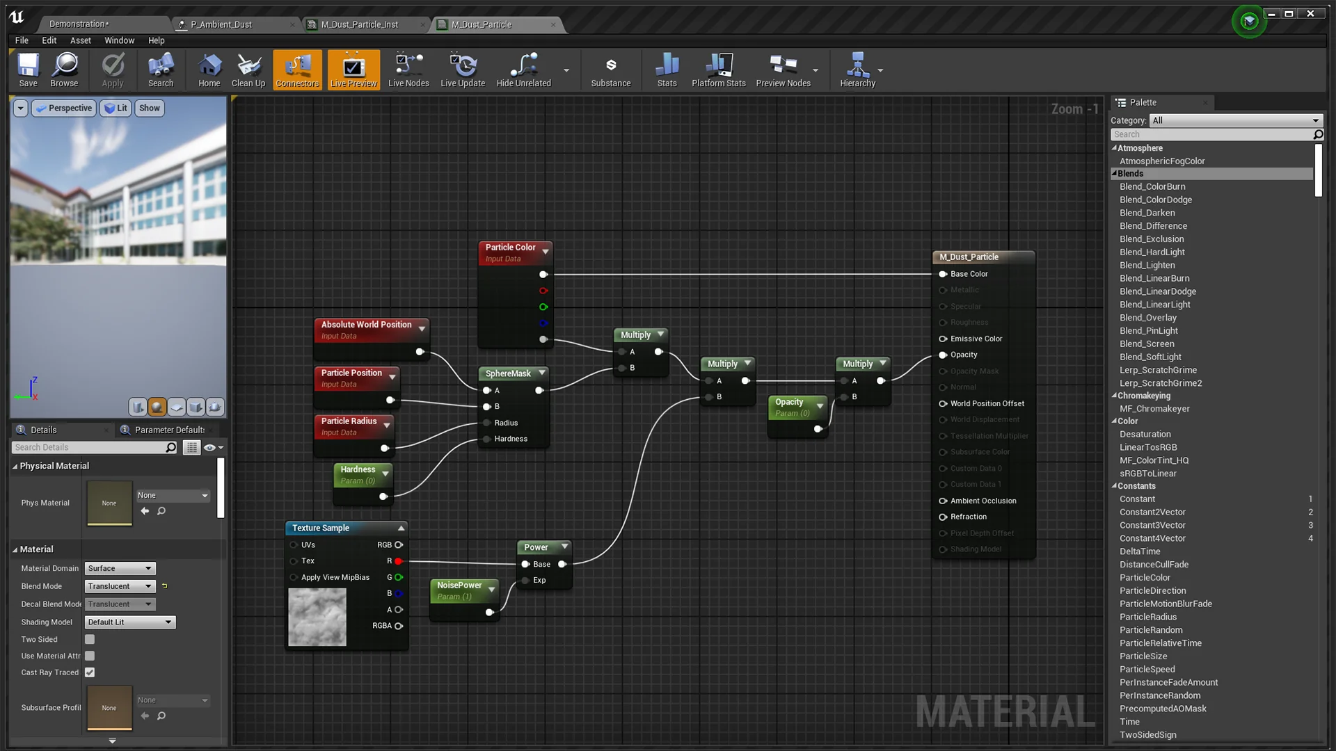 M_Dust_Particle material graph in Unreal Engine